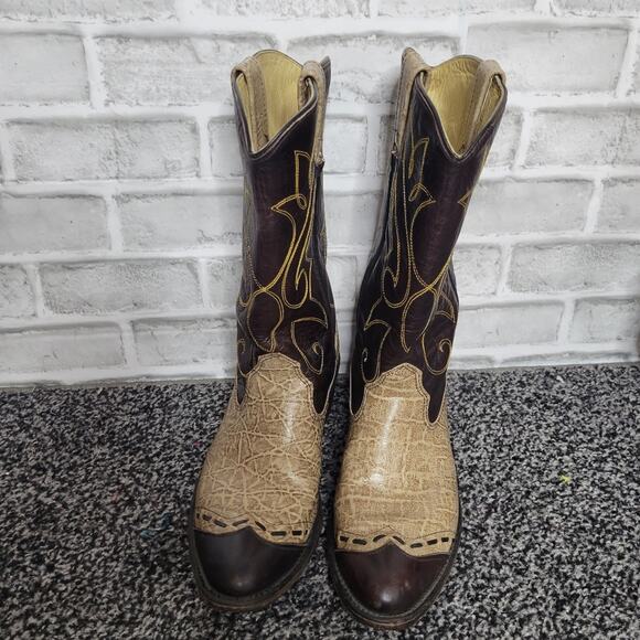 Double H Wingtip Tan & Brown Cowboy Boots, size 9D - Picture 2 of 11